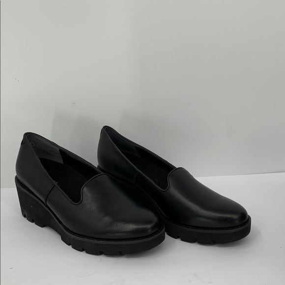 Vionic Willa Wedge loafers black leather platform lug sole chunky women new 8.5 - Picture 3 of 8